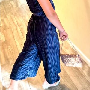 Girls velvet Navy Blue Halter Jumpsuit with Faux Fur Collar Janie and Jack 8